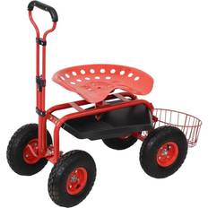 Rolling tool cart Sunnydaze QH-RCP035-RD Red Rolling Cart with Steering Handle
