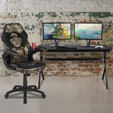 Gaming Accessories Emma + Oliver Black/Camo Gaming Desk Bundle - Cup & Headphone Holders/Mouse Pad Top