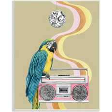 Wall Decor Stupell Industries Groovy Parrot Pink Boombox Retro Disco Graphic Unframed Wall Decor