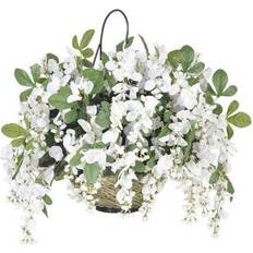 Interior Details of Silk Flowers White Wisteria Water Basket Artificial Plant