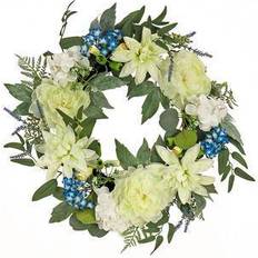 Decorations National Tree Company Wreaths Blue Spring Dahlia & Hydrangea Wreath Decoration