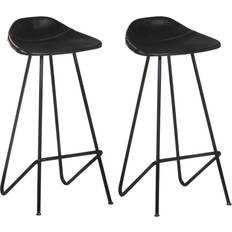 Black - Leather Bar Stools vidaXL Stools 2 Pcs Black Real Leather Bar Stool 2pcs