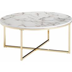 Teck Tables Basses Wohnling Ronde Aspect Marbre Blanc 80 x 36 x 80 cm Table Basse