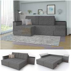 Schlafsofas - Schwarz VICCO Corner Couch Grey Sofa 240cm 4-Sitzer