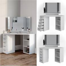 Tavolo Da Toeletta Vicco Sherry 120cm - Bianco Lucido, 5 Cassetti, Senza Specchio