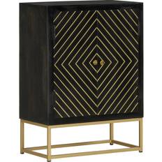 Oro Mobili vidaXL Credenza Con 2 Ante Nero E Oro 55x30x75 cm Legno Massello Mango Madia