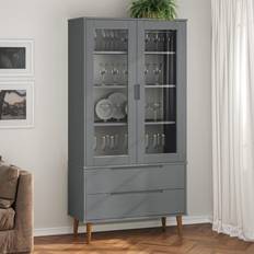 Gris Vitrines en verre vidaXL Armoire À MOLDE Gris 90x35x175 cm Bois de Pin Massif Vitrine en verre