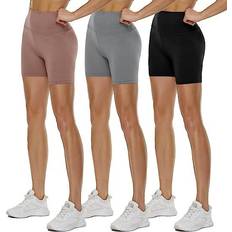 Hiking - Women Shorts QGGQDD High Waisted Biker Shorts 3-pack - Black/Beige/Light Grey