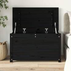 Negro Cómodas vidaXL Caja De Almacenaje Madera Maciza De Pino Negro 80 x 40 x 45.5 cm Cómoda