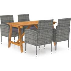 Gris Ensembles repas de patio vidaXL 5 Piece Garden Dining Set Grey With Dark Grey Cushion Ensemble repas de patio