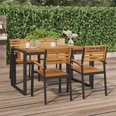 Metal Patio Chairs vidaXL Stackable Garden Chairs 4 pcs Solid Wood Acacia and Metal Garden Dining Chair