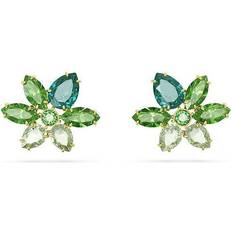 Brass Jewellery Swarovski Gema Gold-Tone Plated Green Flower Stud Earrings 5658400