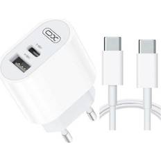 Xo Snabbladdare Dual Port USB-C f r Samsung, iPhone med USB-C Kabel White