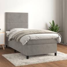 90cm Camas Continentales rebaja vidaXL Box Spring Con Colchón Terciopelo Gris Claro 90x190 cm Cama Continental