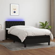 90cm Lits Continentaux vidaXL Sommier À Lattes de Matelas Et LED 90x200 cm Noir Lit Continental