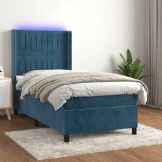 100cm Sängar vidaXL Ramsäng Med Madrass & LED Mörkblå 100x200 cm Sammet Kontinentalsäng