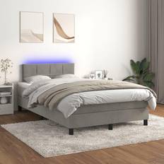 Letto Singolo Letti Continentali vidaXL A Molle Materasso E LED Grigio Chiaro 120x200 cm Velluto Letto Continentale