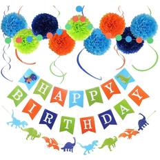 Blue Garlands & Confetti Birthday decorations, dinosaur happy birthday decorations serves 5