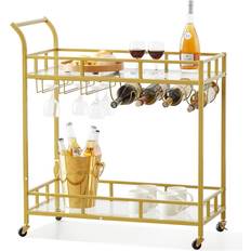 Oro Carritos Mesa VEVOR 2 Tiers Gold Metal Bar Serving Cart 120 LBS Carrito Mesa