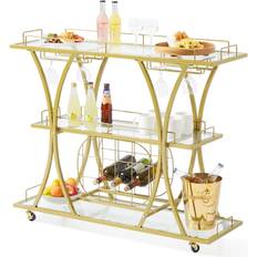 Or Tables à roulettes VEVOR Bar Cart Gold 3 Tiers Table à roulettes 35.1x111cm