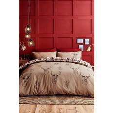 Catherine Lansfield Stag Easy Care Single Duvet Cover Natural, Red