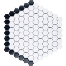 Tiles Merola Tile Metro Geo 1" Hex M Wht w/M Blk Edge 10-1/2"x11-5/8" Porcelain Mosaic Tile