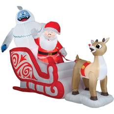 Red Inflatable Decorations 8 Gemmy Airblown Inflatable Rudolph Pulling Santa & Bumble In Sleigh