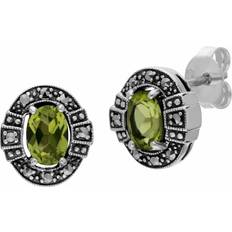 Peridot Earrings Gemondo Art deco style oval peridot & marcasite stud earrings in 925 sterling silver