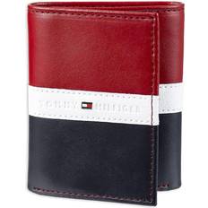 Tommy Hilfiger men's premium leather trifold wallet rfid red navy