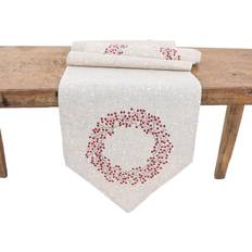 Textiles Manor Luxe 16 Linen Blend Holly Berry Wreath Tablecloth White, Red, Natural