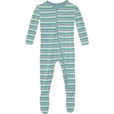 9-12M Fleece Pants Children's Clothing Kickee Pants Print Footie with Zipper in April Showers Stripe Newborn Viscose April Showers Stripe Newborn