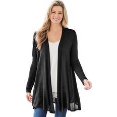 Woman Within Women Cardigans Woman Within Plus Lightweight Open Front Cardigan in Black Size 6X Sweater