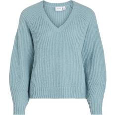Dam - Turkosa Tröjor Vila V-Neck Knit Sweater - Tourmaline