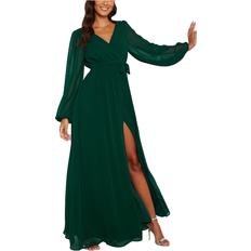 Goddiva Long Sleeve Chiffon Dress - Green