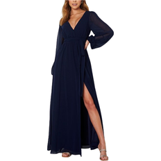 Goddiva Long Sleeve Chiffon Dress - Navy