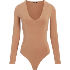 Underwear Express Body Contour Compression V-Neck Long Sleeve Bodysuit - Pecan