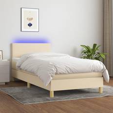 Bianco Letti Continentali vidaXL A Molle Con Materasso E LED Crema 100x200 cm In Tessuto Letto Continentale