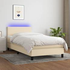 Bianco Letti Continentali vidaXL A Molle Con Materasso E LED Crema 100x200 cm In Tessuto Letto Continentale