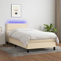 Bianco Letti Continentali vidaXL A Molle Con Materasso E LED Crema 90x200 cm In Tessuto Letto Continentale