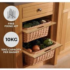 Marrone Mobili da Cucina MonsterShop Kukoo Cestelli Estraibili in Vimini per Cucina Cassetti Organizzazione Credenza Cesto in Vimini con Telaio e Binari in Legno di Faggio per Dispensa