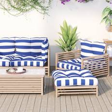 Tessili vidaXL Cuscini Pallet 3 pz Strisce Blu e Bianche Tessuto Oxford Cuscino per sedia Blu, Bianco (120x)