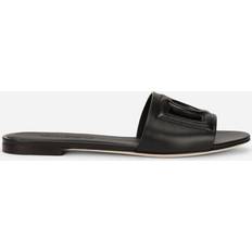 Dolce & Gabbana Embossed Logo Sandals with Flat Sole Black