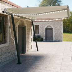 Beige Patio Awnings vidaXL Manual Retractable Awning with 4,5x3 m Cream