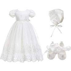 Glamulice Baby Girl's Christening Baptism Floral Embroidered Dress - Off White