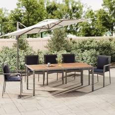 Grey - Rattan Outdoor Dining Tables vidaXL Garden Table with Wooden Top Grey Poly Rattan and Solid Wood Acacia