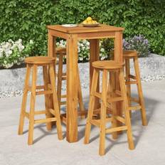 Wood Patio Dining Sets vidaXL 5 Piece Garden Solid Wood Acacia Brown Patio Dining Set, 1 Table incl. 4 Chairs