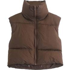 Cropped Vests Keomud Women's Winter Crop Vest - Brown