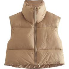 Cropped Vests Keomud Women's Winter Crop Vest - Khaki