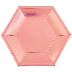 Fun Express Metallic rose gold hexagon paper dessert plates, 24 ct