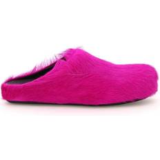 Rosa - Unisex Hausschuhe Marni Long-Hair Calfskin Fussbett Sabot - Fuchsia